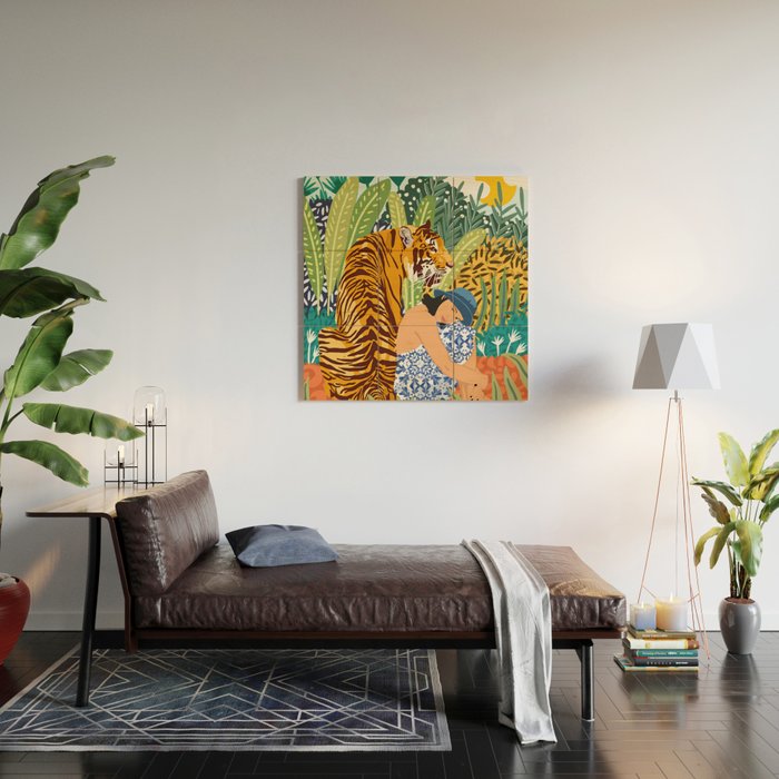 Awaken The Tiger Within Illustration, Wildlife Nature Wall Decor, Jungle Human Nature Connection Wood Wall Art Gallery Image 2