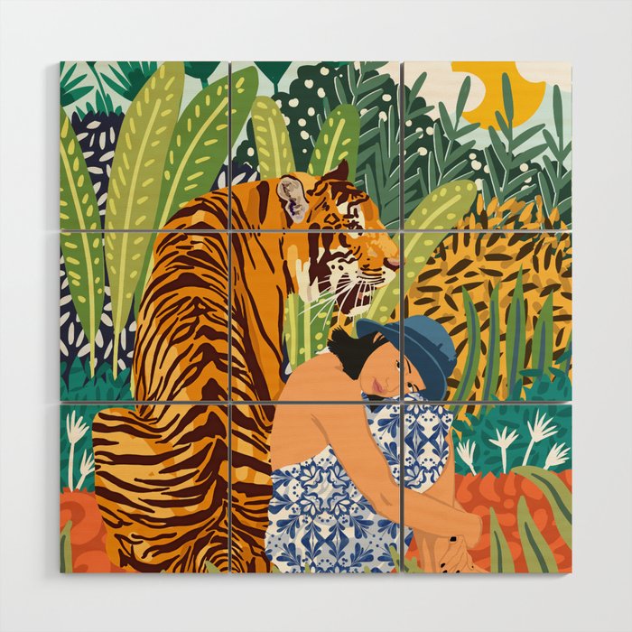 Awaken The Tiger Within Illustration, Wildlife Nature Wall Decor, Jungle Human Nature Connection Wood Wall Art Gallery Image 1