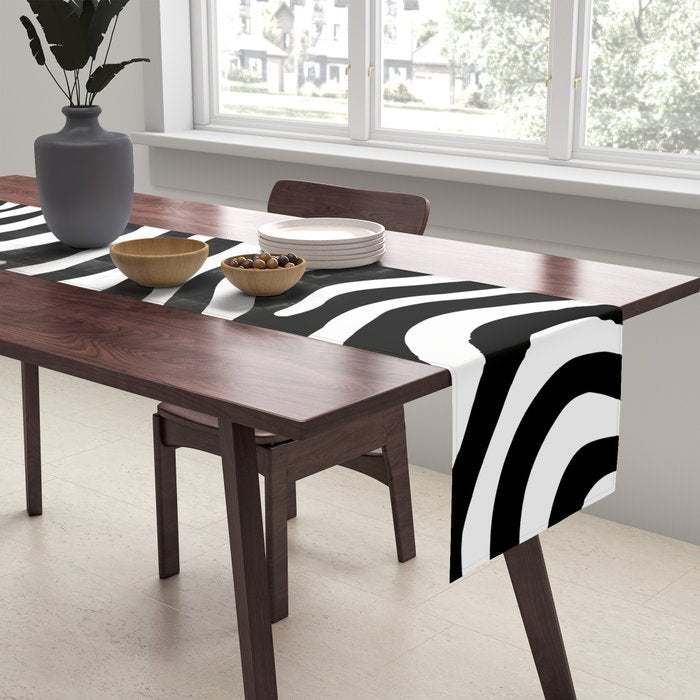Abstract black and white stripe line pattern Table Runner Gallery Image 2