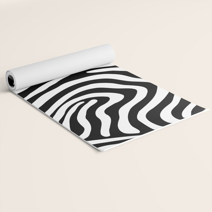 Abstract black and white stripe line pattern Yoga Mat Gallery Image 2
