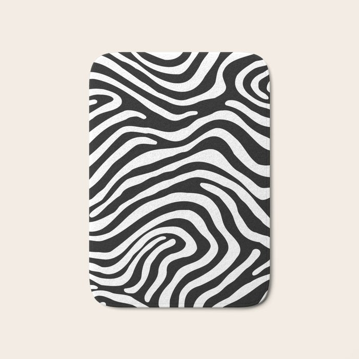 Abstract black and white stripe line pattern Bath Mat Gallery Image 1