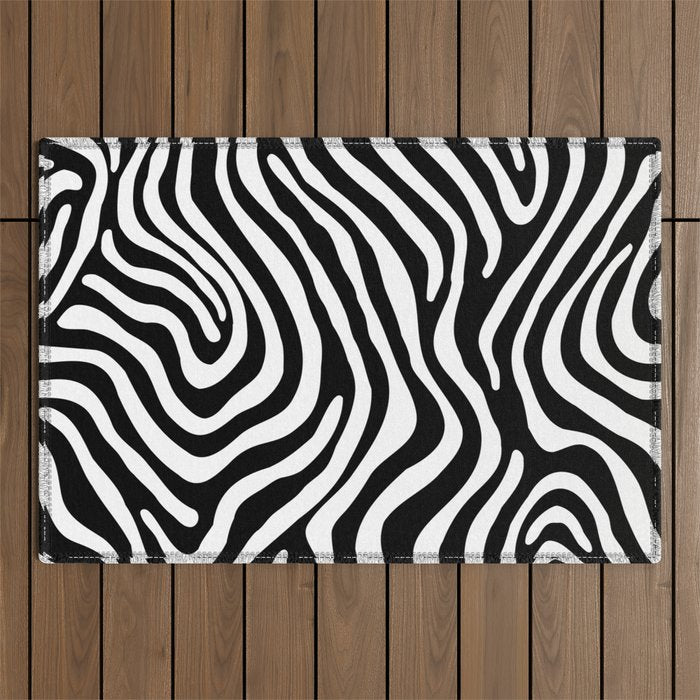 Abstract black and white stripe line pattern Outdoor Rug Gallery Image 1