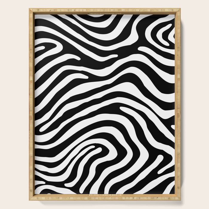 Abstract black and white stripe line pattern Serving Tray Gallery Image 1