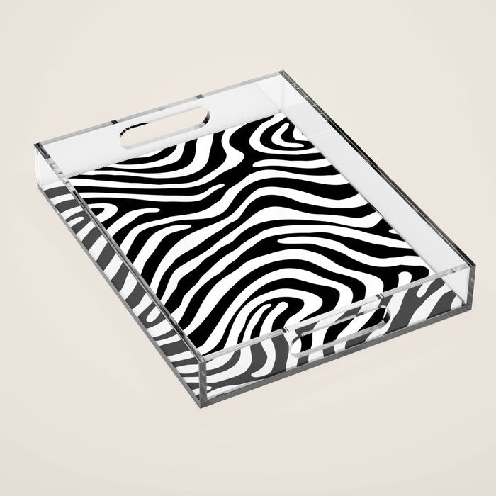 Abstract black and white stripe line pattern Acrylic Tray Gallery Image 1