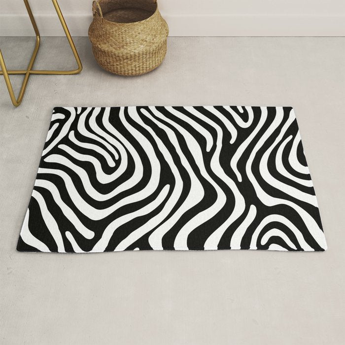 Abstract black and white stripe line pattern Rug Gallery Image 1