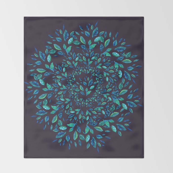 Blue Leaves Mandala Throw Blanket Gallery Image 2