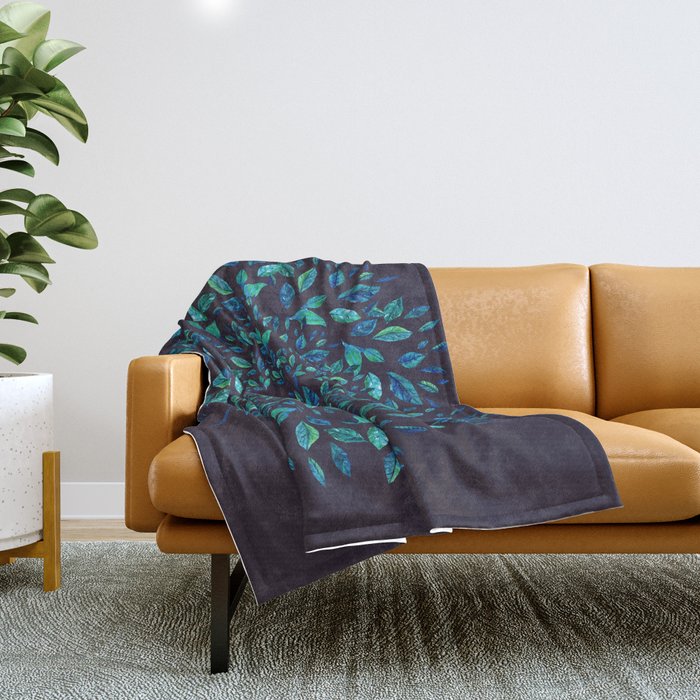 Blue Leaves Mandala Throw Blanket Gallery Image 1