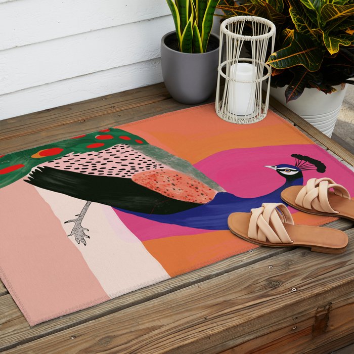 Beautiful Peacock Outdoor Rug Gallery Image 2