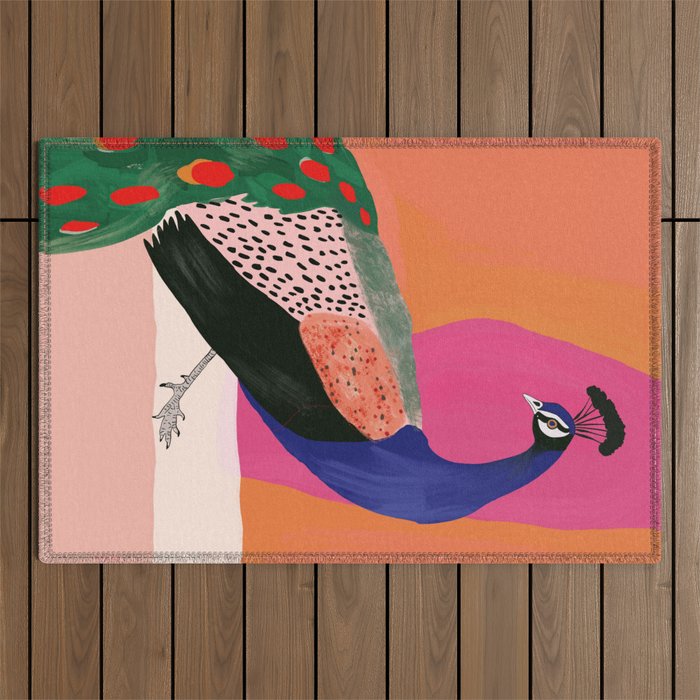 Beautiful Peacock Outdoor Rug Gallery Image 1