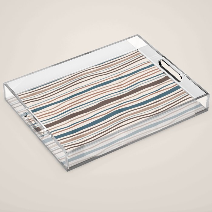 Wonky lines - mocha mousse and teal Acrylic Tray Gallery Image 1