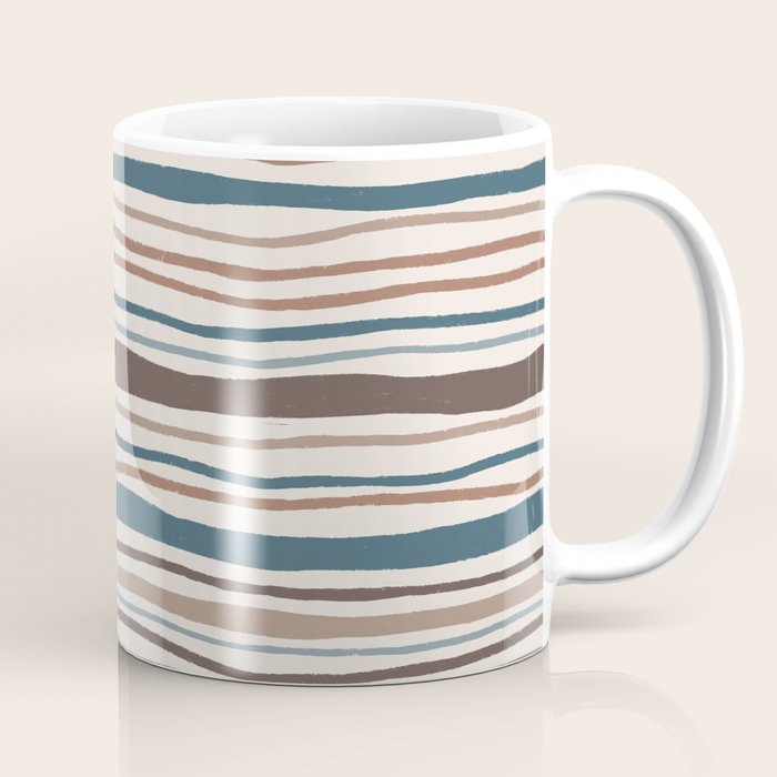 Wonky lines - mocha mousse and teal Coffee Mug Gallery Image 1