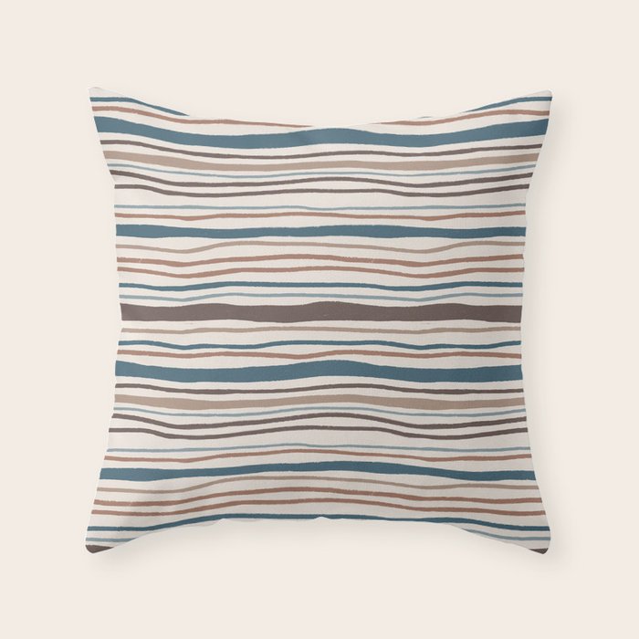 Wonky lines - mocha mousse and teal Throw Pillow Gallery Image 6
