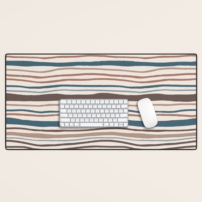 Wonky lines - mocha mousse and teal Desk Mat Gallery Image 1