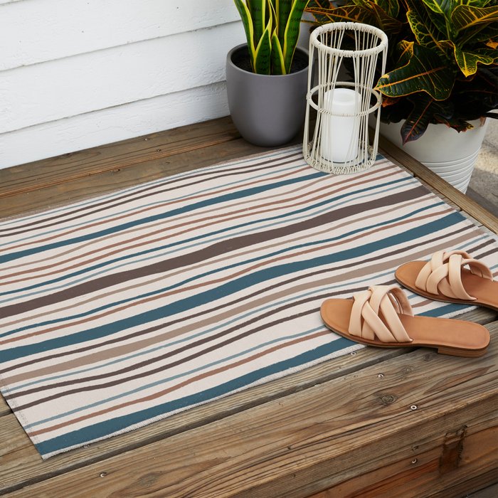Wonky lines - mocha mousse and teal Outdoor Rug Gallery Image 2