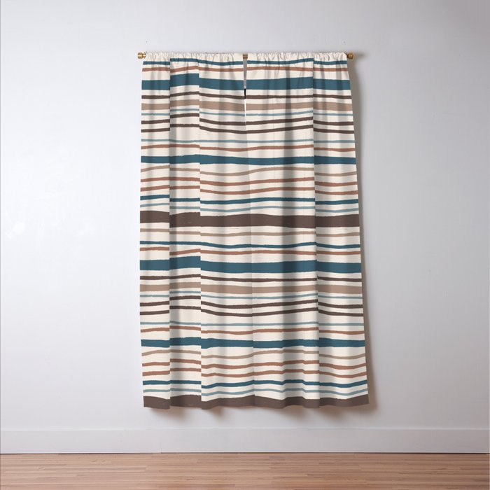 Wonky lines - mocha mousse and teal Window Curtain Gallery Image 3