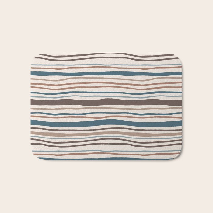 Wonky lines - mocha mousse and teal Bath Mat Gallery Image 1
