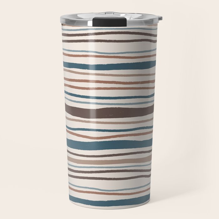 Wonky lines - mocha mousse and teal Travel Mug Gallery Image 1