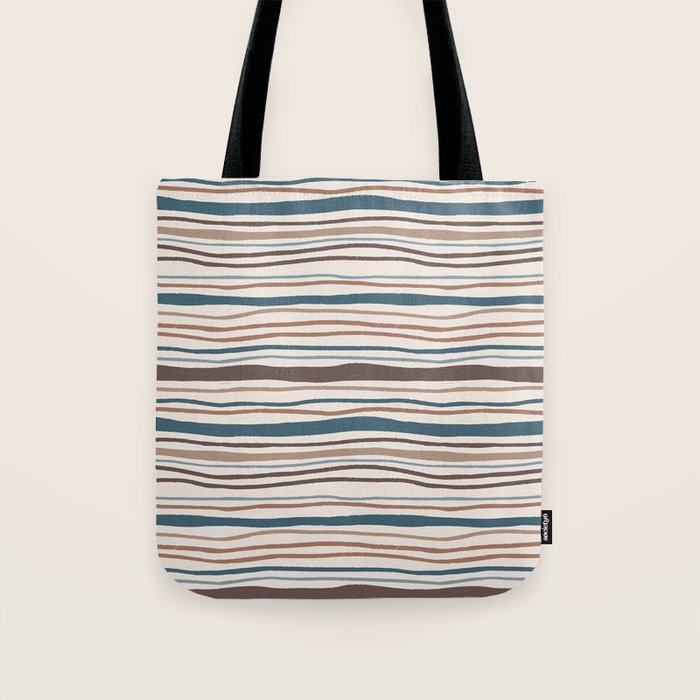 Wonky lines - mocha mousse and teal Tote Bag Gallery Image 1