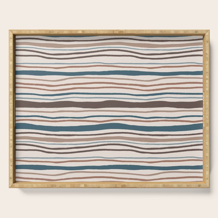 Wonky lines - mocha mousse and teal Serving Tray Gallery Image 1