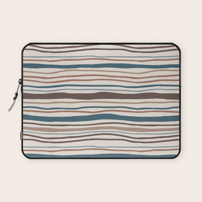 Wonky lines - mocha mousse and teal Laptop Sleeve Gallery Image 1