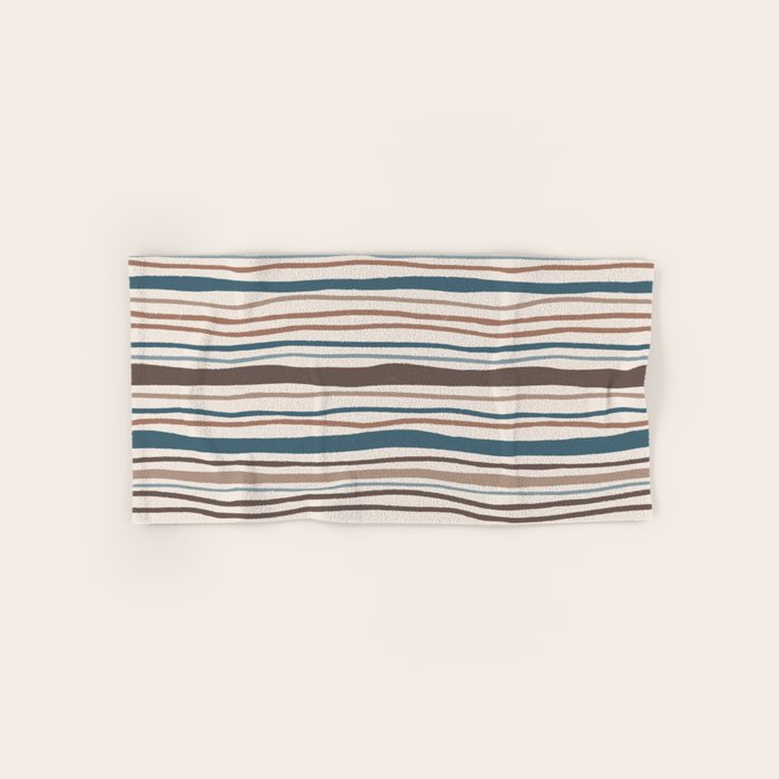 Wonky lines - mocha mousse and teal Bath Towel Gallery Image 1