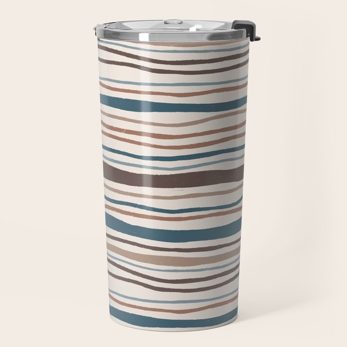 Wonky lines - mocha mousse and teal Travel Mug Gallery Image 2