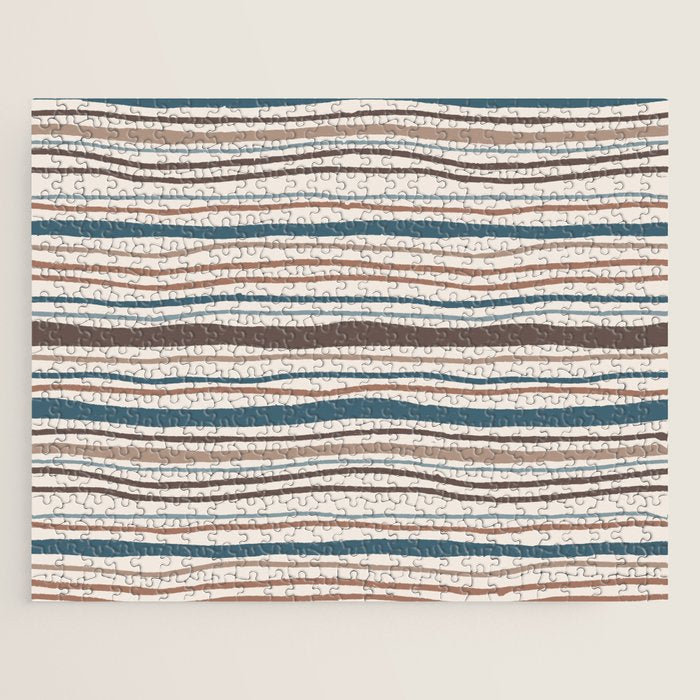 Wonky lines - mocha mousse and teal Jigsaw Puzzle Gallery Image 1