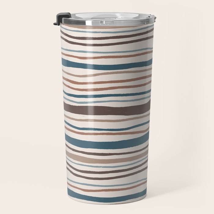 Wonky lines - mocha mousse and teal Travel Mug Gallery Image 3