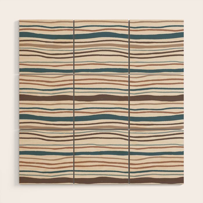 Wonky lines - mocha mousse and teal Wood Wall Art Gallery Image 1