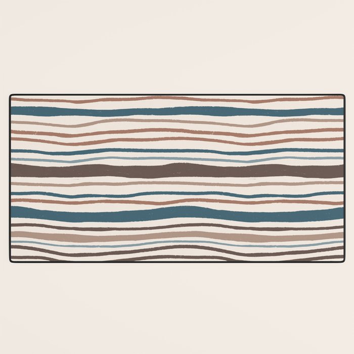 Wonky lines - mocha mousse and teal Desk Mat Gallery Image 3