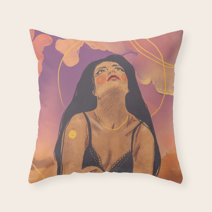Sunset girl Throw Pillow Gallery Image 1