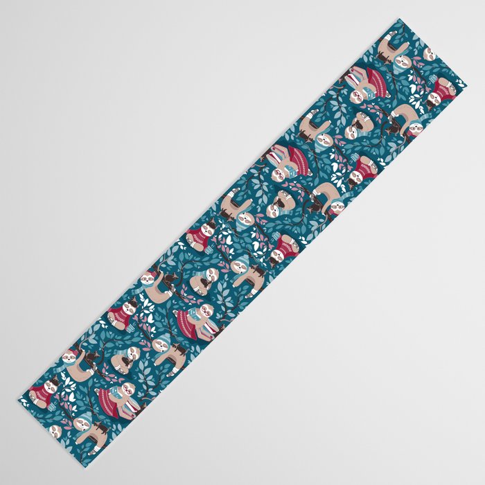 Hygge sloth // turquoise and red Table Runner Gallery Image 3