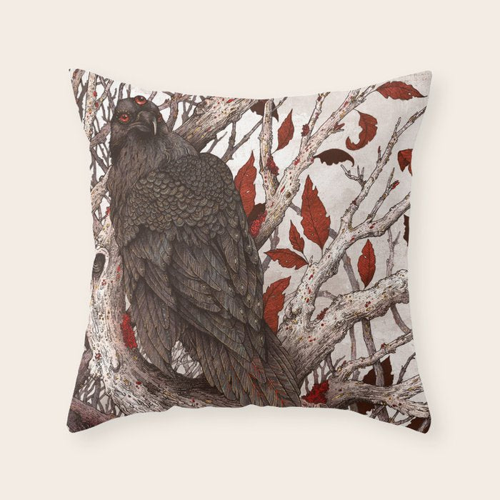 A Raven In Winter Throw Pillow Gallery Image 1