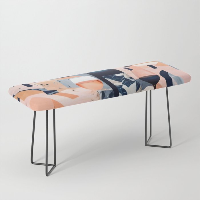 Lunch in Italy, Travel Italian Marble Abstract, Landscape Blush Indigo Texture, Wine Cheese Boho Food Table, Architecture Buildings Graphic Eclectic Painting Bench Gallery Image 1