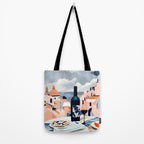 Lunch in Italy, Travel Italian Marble Abstract, Landscape Blush Indigo Texture, Wine Cheese Boho Food Table, Architecture Buildings Graphic Eclectic Painting Tote Bag Gallery Image 2