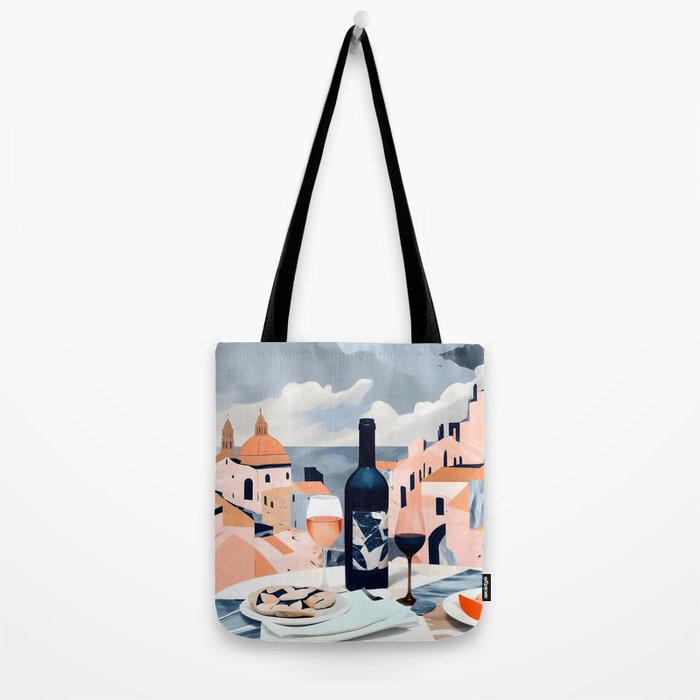 Lunch in Italy, Travel Italian Marble Abstract, Landscape Blush Indigo Texture, Wine Cheese Boho Food Table, Architecture Buildings Graphic Eclectic Painting Tote Bag Gallery Image 2