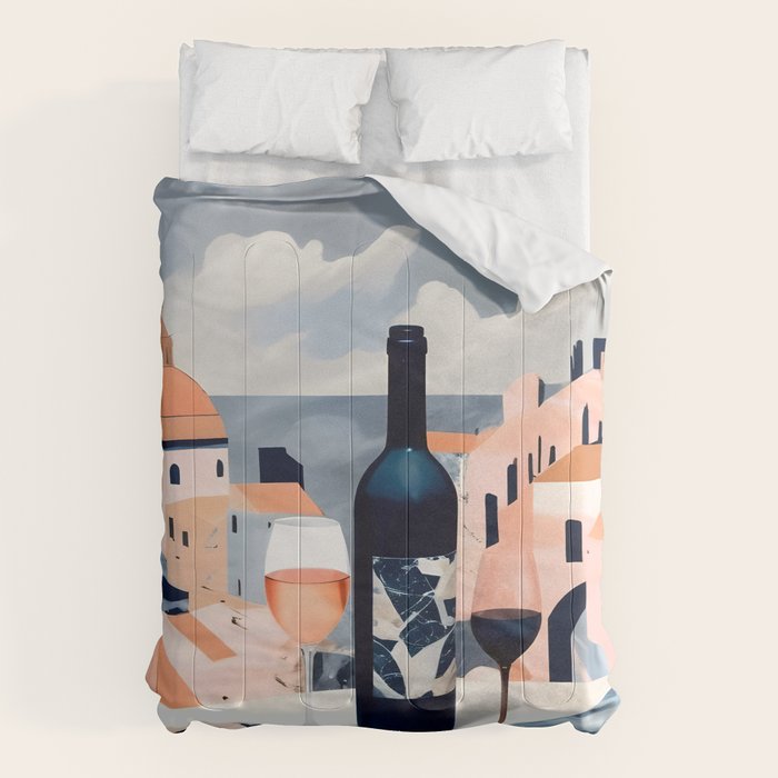 Lunch in Italy, Travel Italian Marble Abstract, Landscape Blush Indigo Texture, Wine Cheese Boho Food Table, Architecture Buildings Graphic Eclectic Painting Comforter Gallery Image 6
