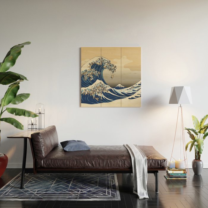 The Great Wave of Pugs Vanilla Sky Wood Wall Art Gallery Image 2