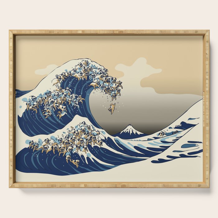 The Great Wave of Pugs Vanilla Sky Serving Tray Gallery Image 1