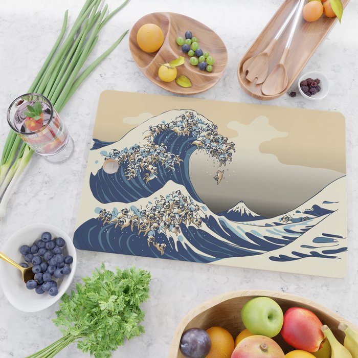 The Great Wave of Pugs Vanilla Sky Cutting Board Gallery Image 2