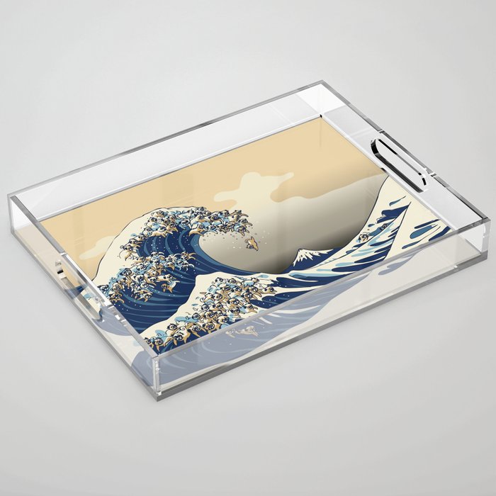 The Great Wave of Pugs Vanilla Sky Acrylic Tray Gallery Image 1