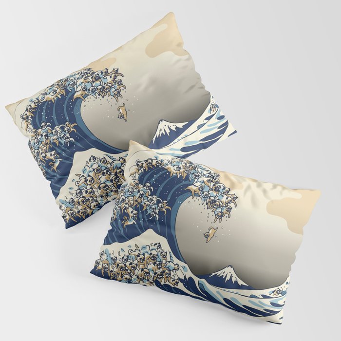 The Great Wave of Pugs Vanilla Sky Pillow Sham Gallery Image 3