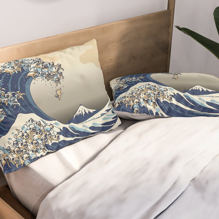 The Great Wave of Pugs Vanilla Sky Pillow Sham Gallery Image 2