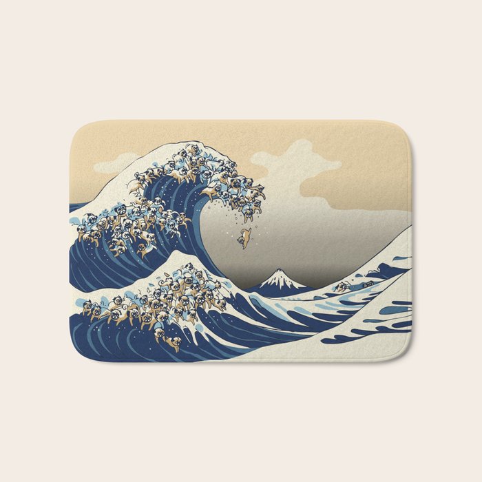 The Great Wave of Pugs Vanilla Sky Bath Mat Gallery Image 1