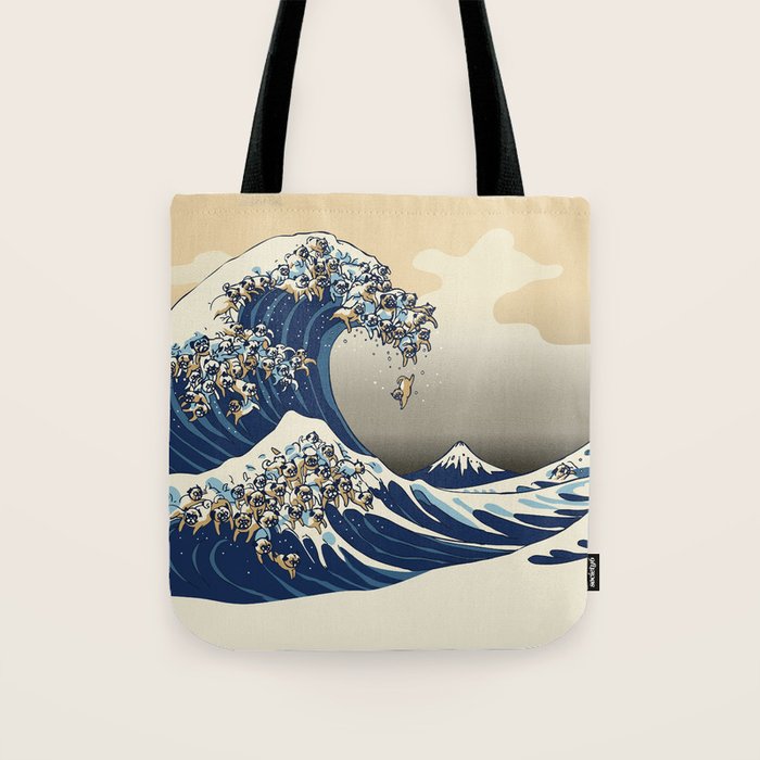 The Great Wave of Pugs Vanilla Sky Tote Bag Gallery Image 1