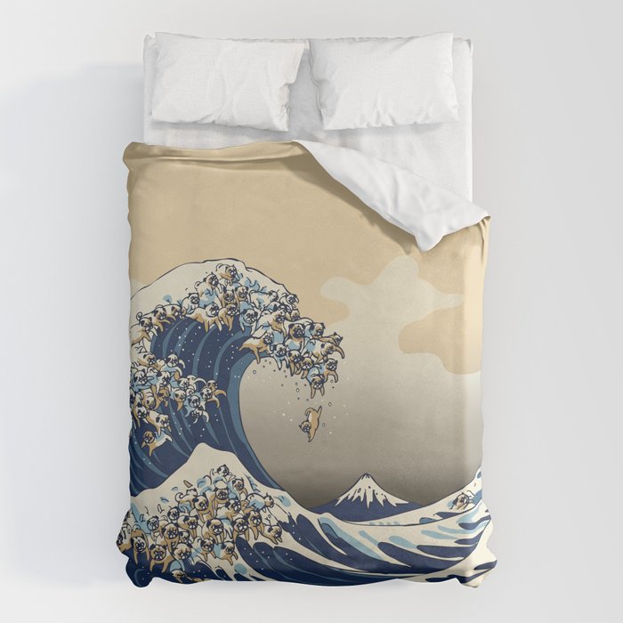 The Great Wave of Pugs Vanilla Sky Duvet Cover Gallery Image 1