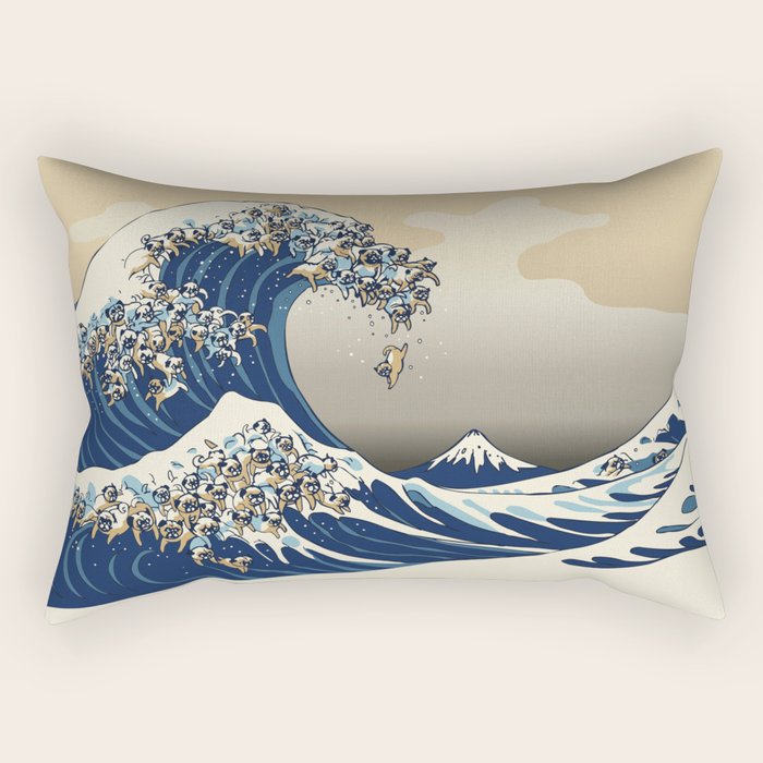 The Great Wave of Pugs Vanilla Sky Rectangular Pillow Gallery Image 1
