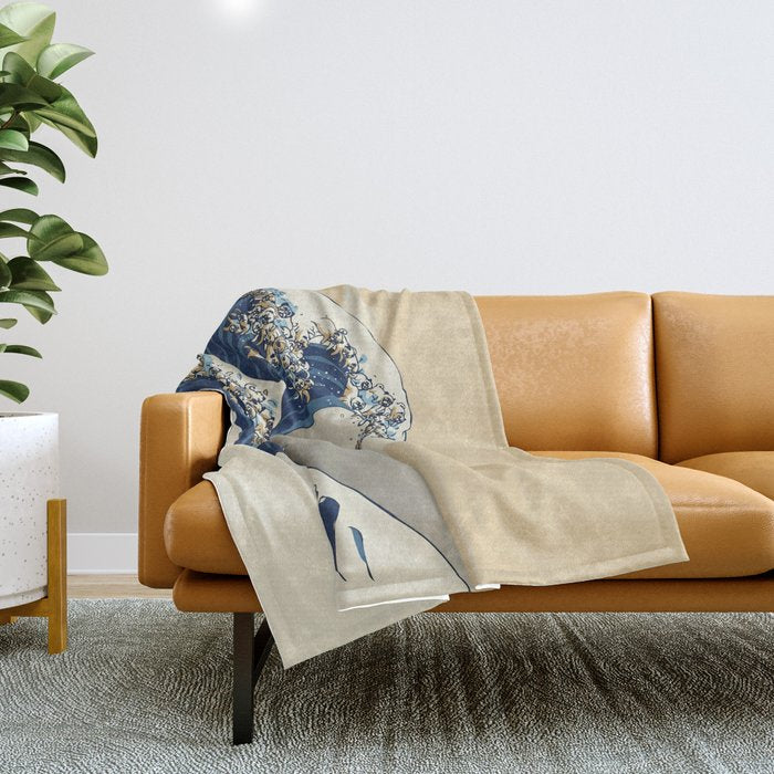 The Great Wave of Pugs Vanilla Sky Throw Blanket Gallery Image 1