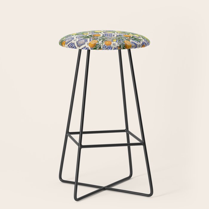 Sicilian Citrus, Mediterranean tiles, vintage lemons and orange fruit pattern Stool Gallery Image 1