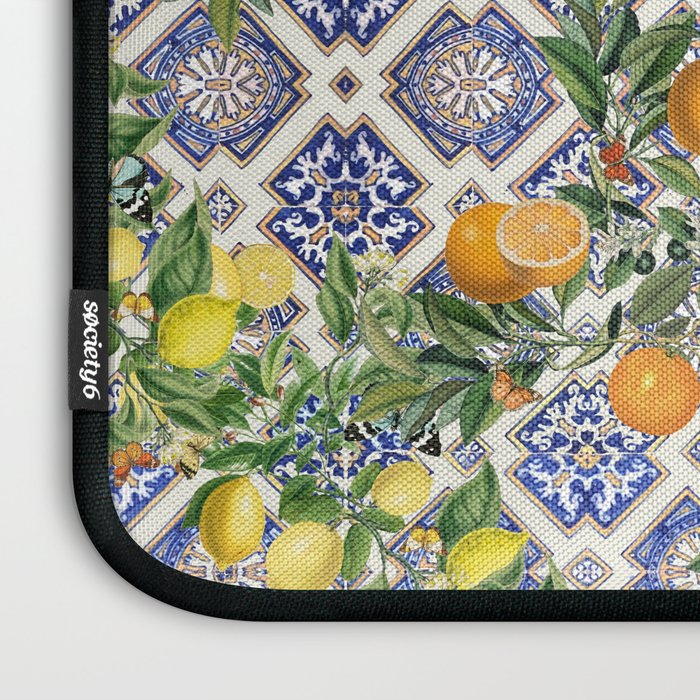 Sicilian Citrus, Mediterranean tiles, vintage lemons and orange fruit pattern Laptop Sleeve Gallery Image 3
